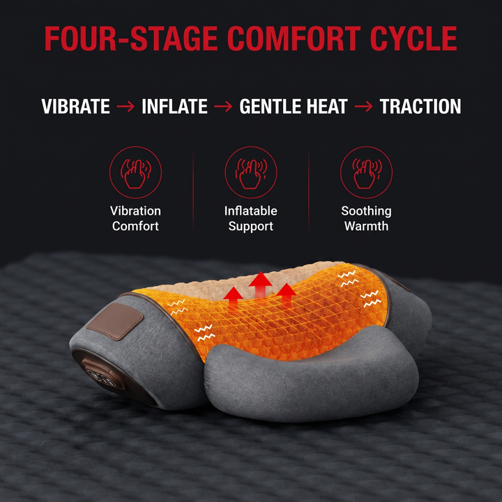 Portable Neck Massager Pillow with Heat Traction Cervical Support Shoulder Relief Recovery Device for Home Office Use