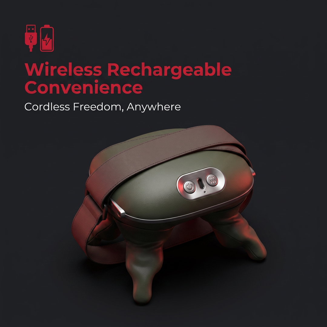 PhysioAthletX neck massager wireless rechargeable design for cordless use anywhere