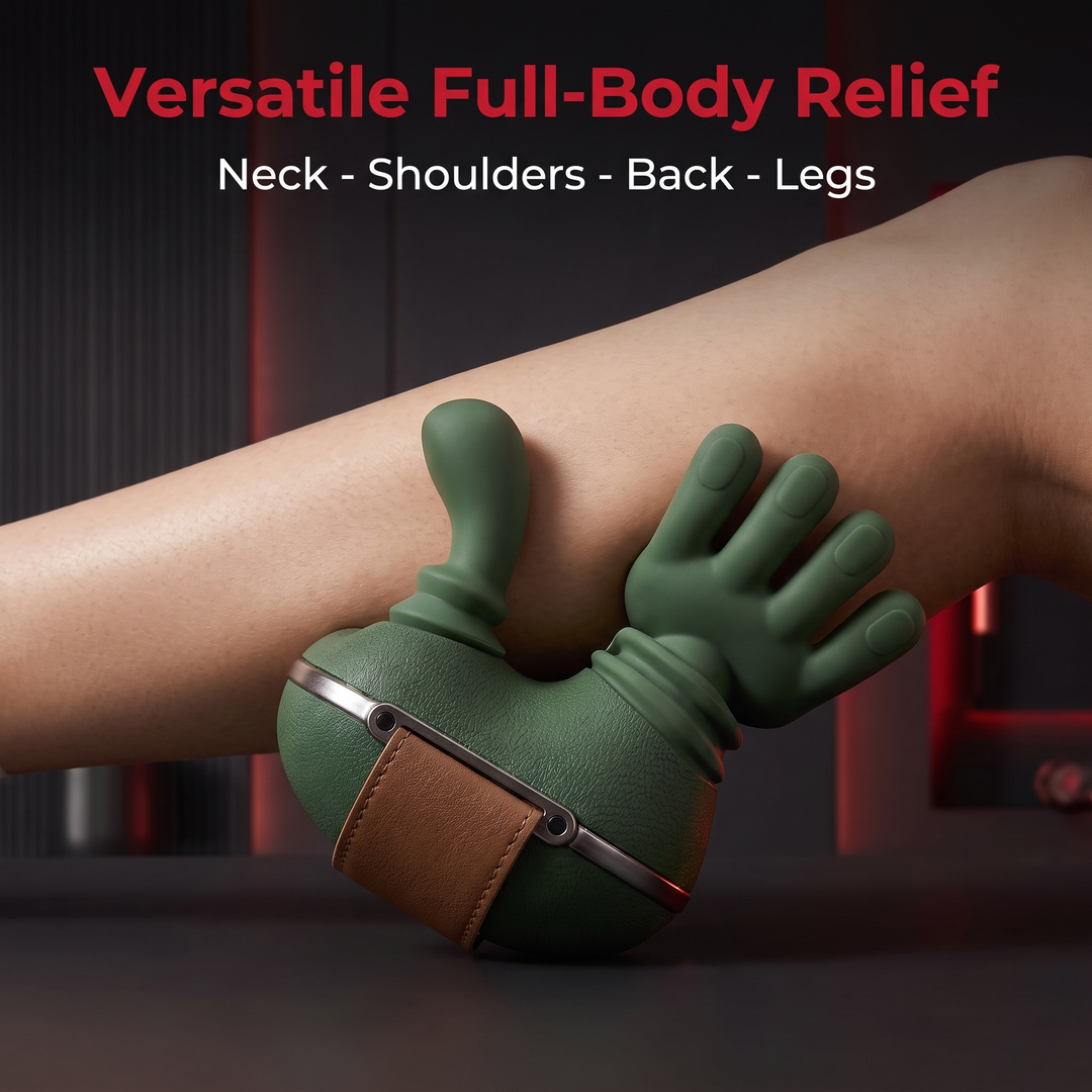 PhysioAthletX massager used on calf for versatile neck, shoulder, back and leg relief