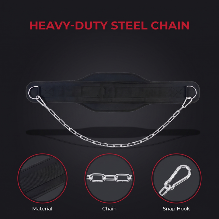 Professional Dip Belt with Chain Weight Lifting Belt for Pull Ups Dips Strength Training Bodybuilding Home Gym Fitness Weighted Belt