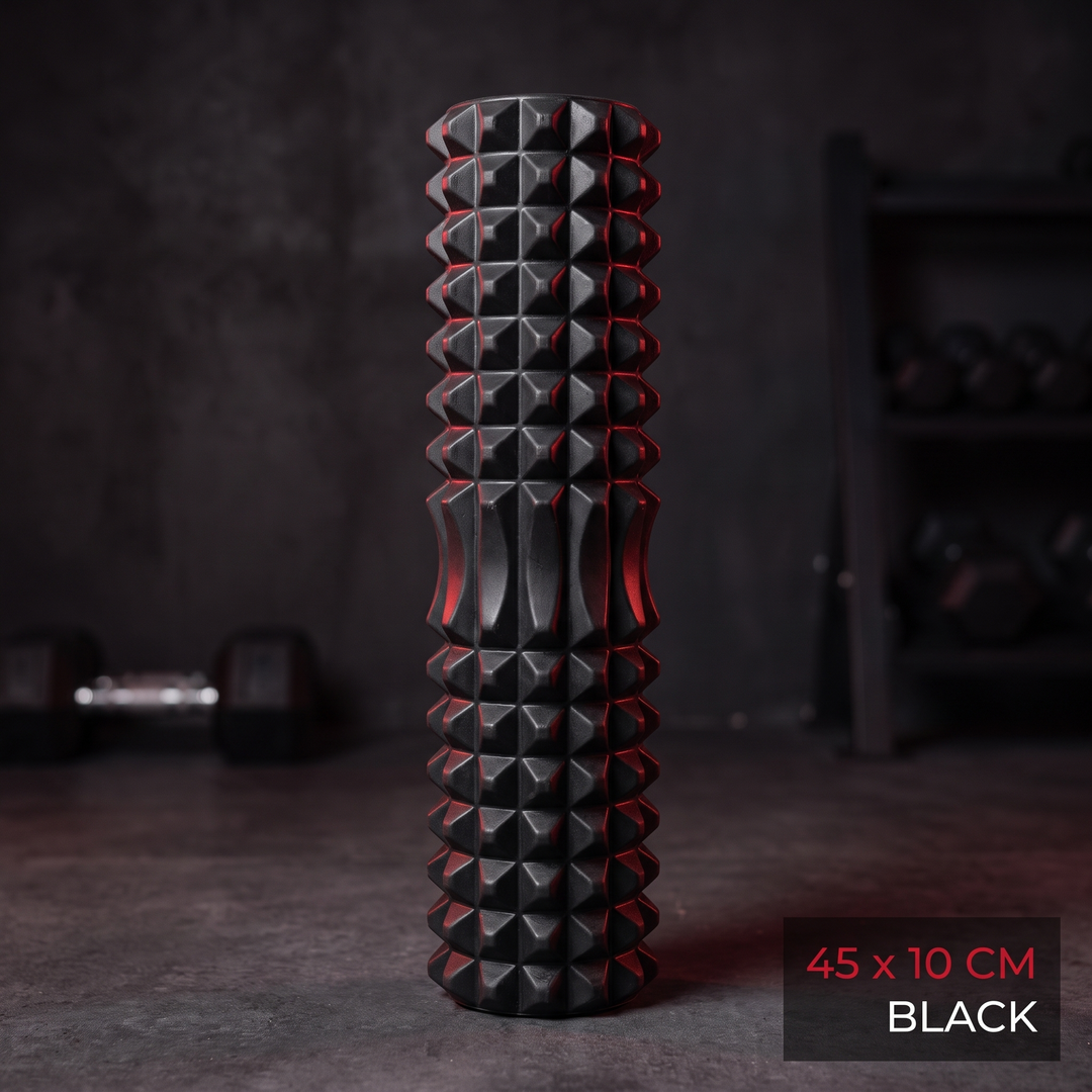 Professional Foam Roller - Black 45x10cm Textured Massage Roller