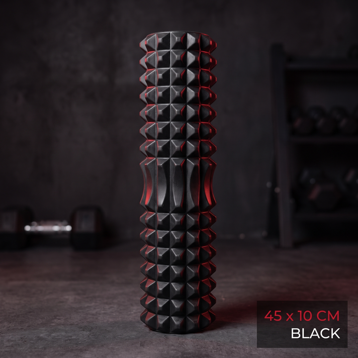 Professional Foam Roller - Black 45x10cm Textured Massage Roller