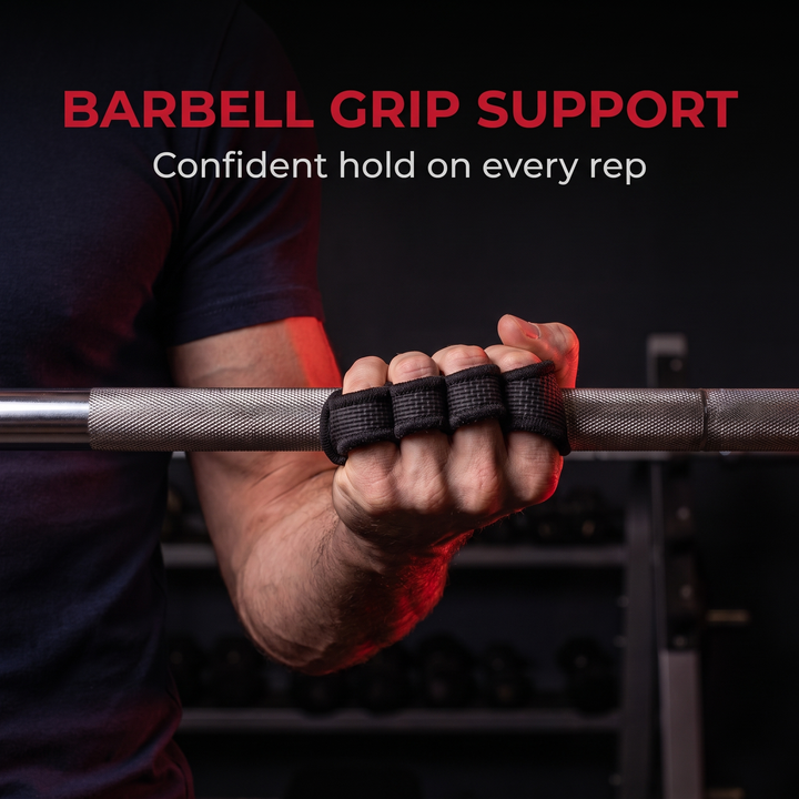 Gym Gloves Half Finger Grip Pads - Barbell Grip Support in Use