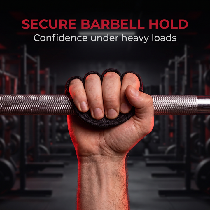 Gym Gloves Half Finger Grip Pads - Secure Barbell Hold Front View