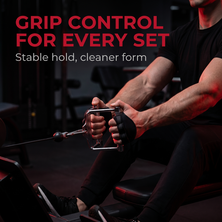 Gym Gloves Half Finger Grip Pads - Cable Row Grip Control Lifestyle