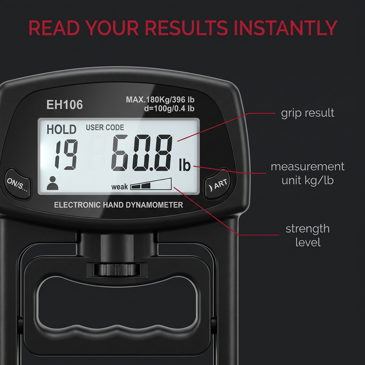 Professional Hand Grip Strength Dynamometer - read your results instantly diagram