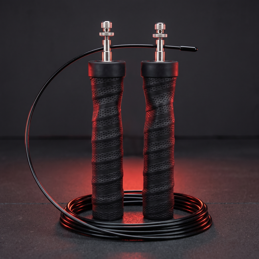 Professional Jump Rope Set Speed Skipping Rope Adjustable Cable with Ball Bearings Anti-Slip Handle Weighted CrossFit Home Gym Cardio Fitness Training - Black