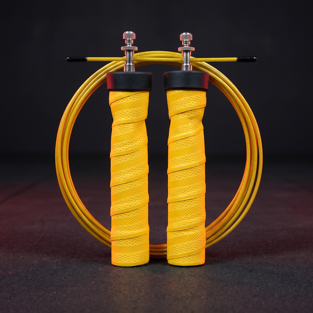Professional Jump Rope Set Speed Skipping Rope Adjustable Cable with Ball Bearings Anti-Slip Handle Weighted CrossFit Home Gym Cardio Fitness Training - Yellow
