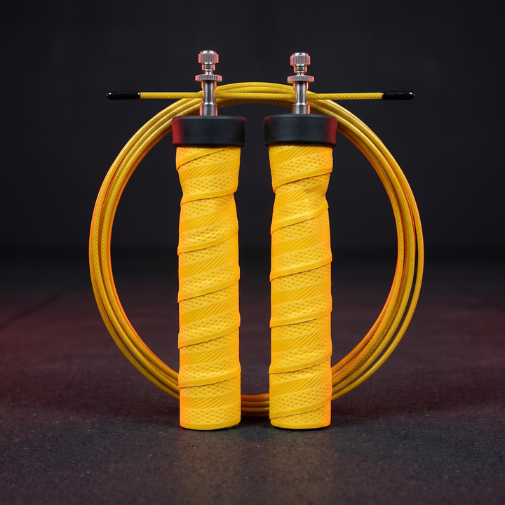 Professional Jump Rope Set Speed Skipping Rope Adjustable Cable with Ball Bearings Anti-Slip Handle Weighted CrossFit Home Gym Cardio Fitness Training - Yellow
