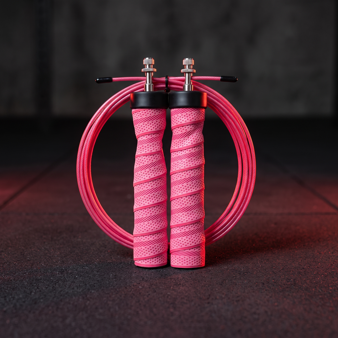 Professional Jump Rope Set Speed Skipping Rope Adjustable Cable with Ball Bearings Anti-Slip Handle Weighted CrossFit Home Gym Cardio Fitness Training - Pink