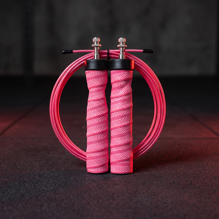 Professional Jump Rope Set Speed Skipping Rope Adjustable Cable with Ball Bearings Anti-Slip Handle Weighted CrossFit Home Gym Cardio Fitness Training - Pink