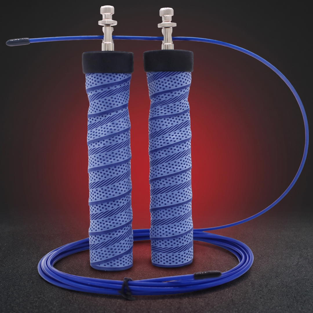 Professional Jump Rope Set Speed Skipping Rope Adjustable Cable with Ball Bearings Anti-Slip Handle Weighted CrossFit Home Gym Cardio Fitness Training - Blue