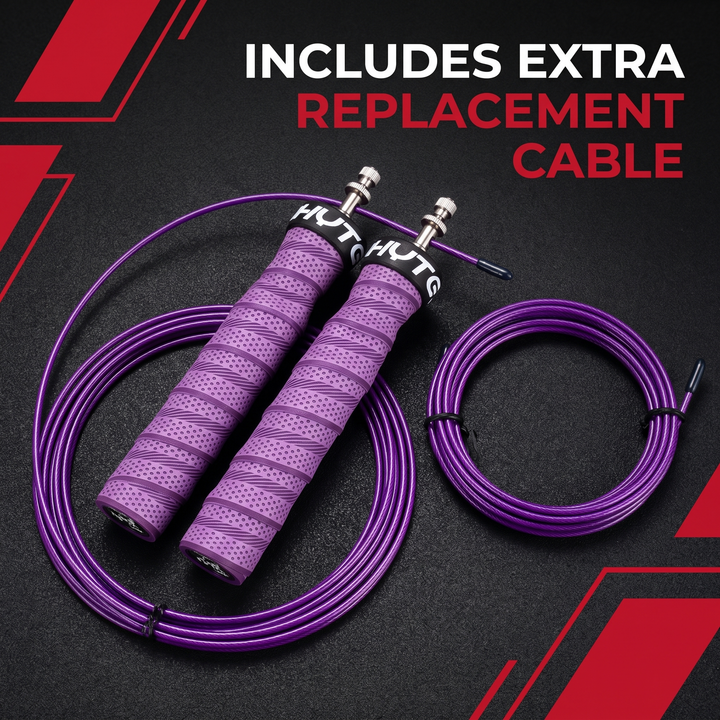 Professional Jump Rope Set Speed Skipping Rope Adjustable Cable with Ball Bearings Anti-Slip Handle Weighted CrossFit Home Gym Cardio Fitness Training - Includes Extra Replacement Cable