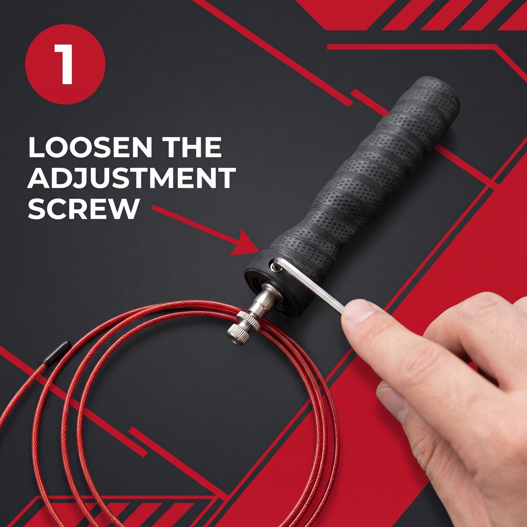 Professional Jump Rope Set Speed Skipping Rope Adjustable Cable with Ball Bearings Anti-Slip Handle Weighted CrossFit Home Gym Cardio Fitness Training - How To Adjust Step 1 Loosen Screw