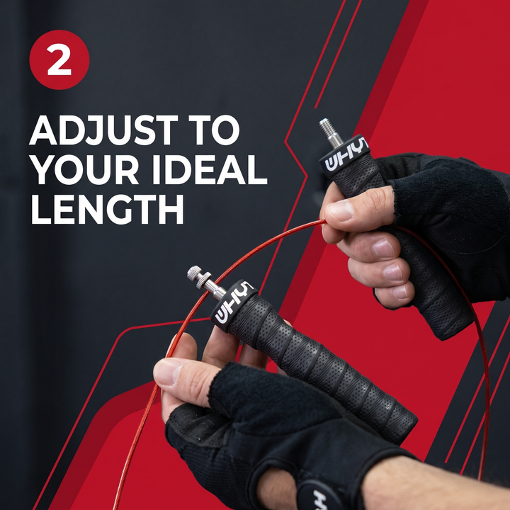 Professional Jump Rope Set Speed Skipping Rope Adjustable Cable with Ball Bearings Anti-Slip Handle Weighted CrossFit Home Gym Cardio Fitness Training - How To Adjust Step 2 Set Length