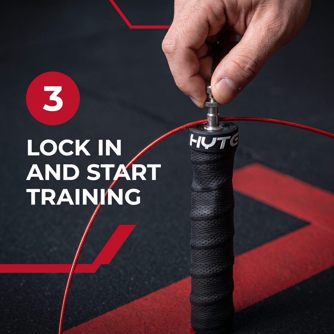 Professional Jump Rope Set Speed Skipping Rope Adjustable Cable with Ball Bearings Anti-Slip Handle Weighted CrossFit Home Gym Cardio Fitness Training - How To Adjust Step 3 Lock And Train