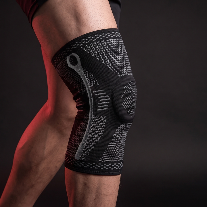 Professional Knee Brace Support Compression Sleeve in Black/Gray with side stabilizers