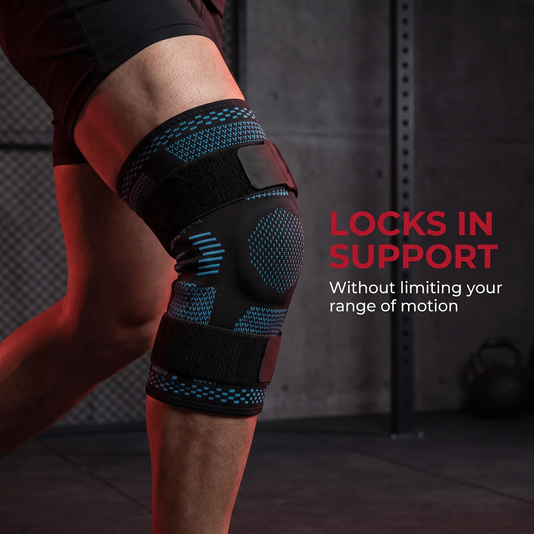 Knee Brace compression sleeve locks in support without limiting range of motion