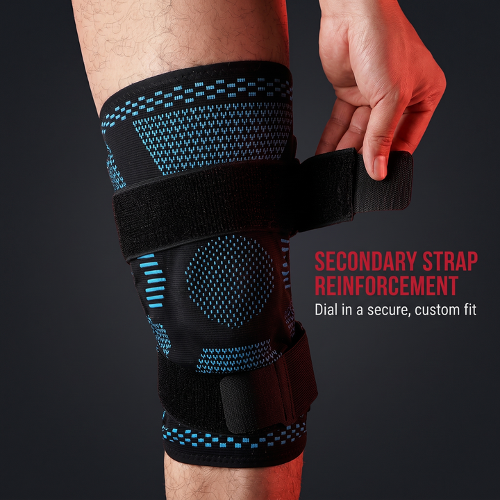 Knee Brace secondary strap reinforcement for a secure custom fit