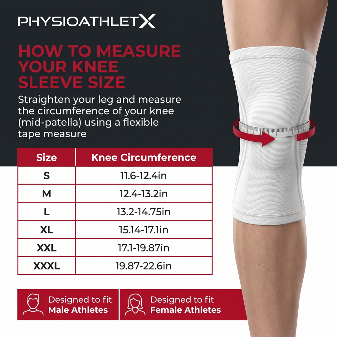 PHYSIOATHLETX Knee Brace size chart - how to measure your knee sleeve size