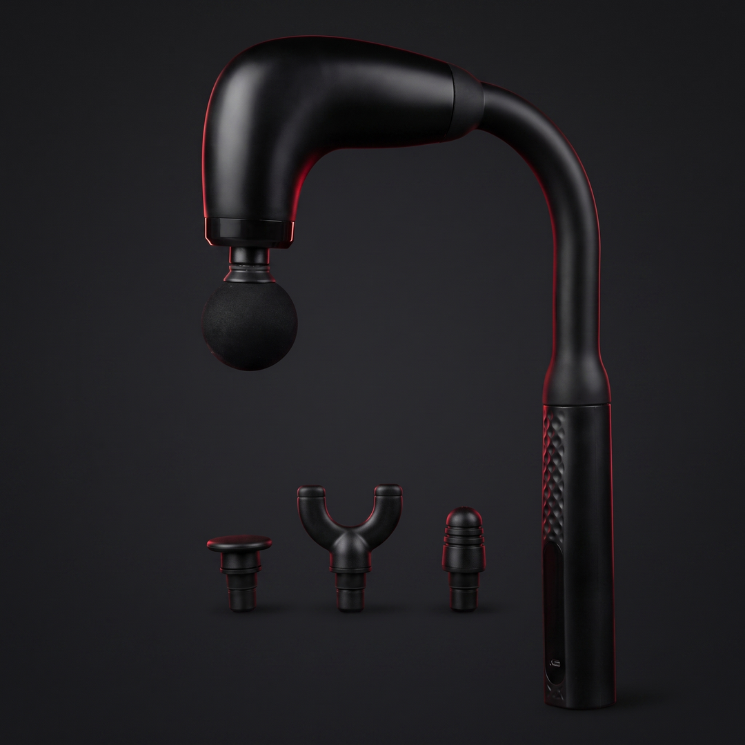 Professional Percussion Massage Gun in Black with 4 interchangeable massage heads