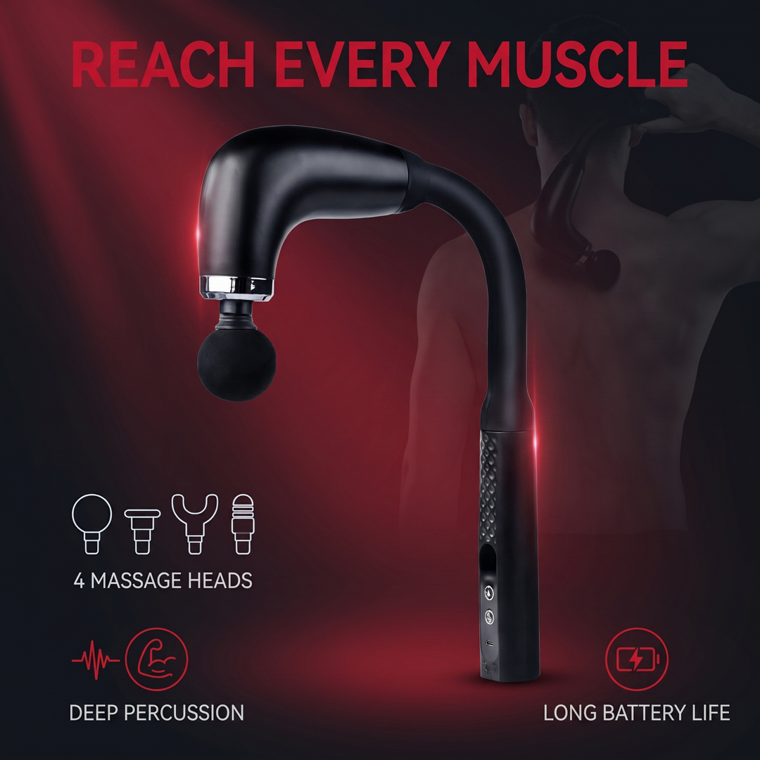 Percussion Massage Gun - 4 massage heads, deep percussion, long battery life