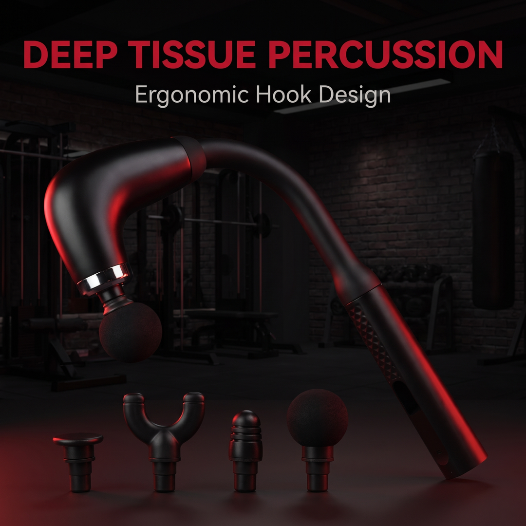 Percussion Massage Gun - deep tissue percussion, ergonomic hook design