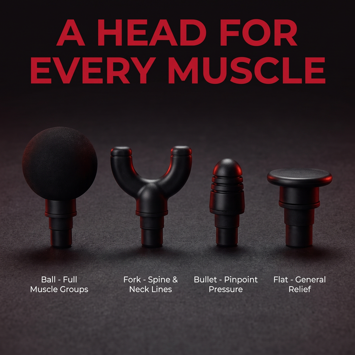 Percussion Massage Gun - 4 attachment heads for different muscle groups