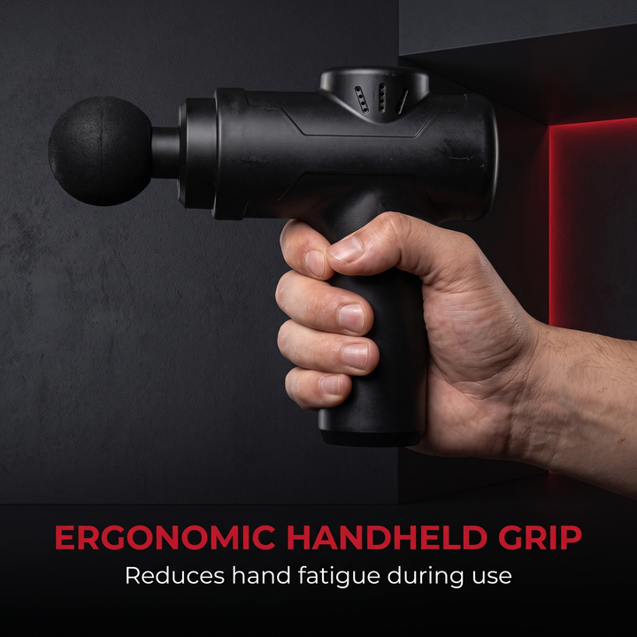 Massage gun ergonomic handheld grip reduces hand fatigue