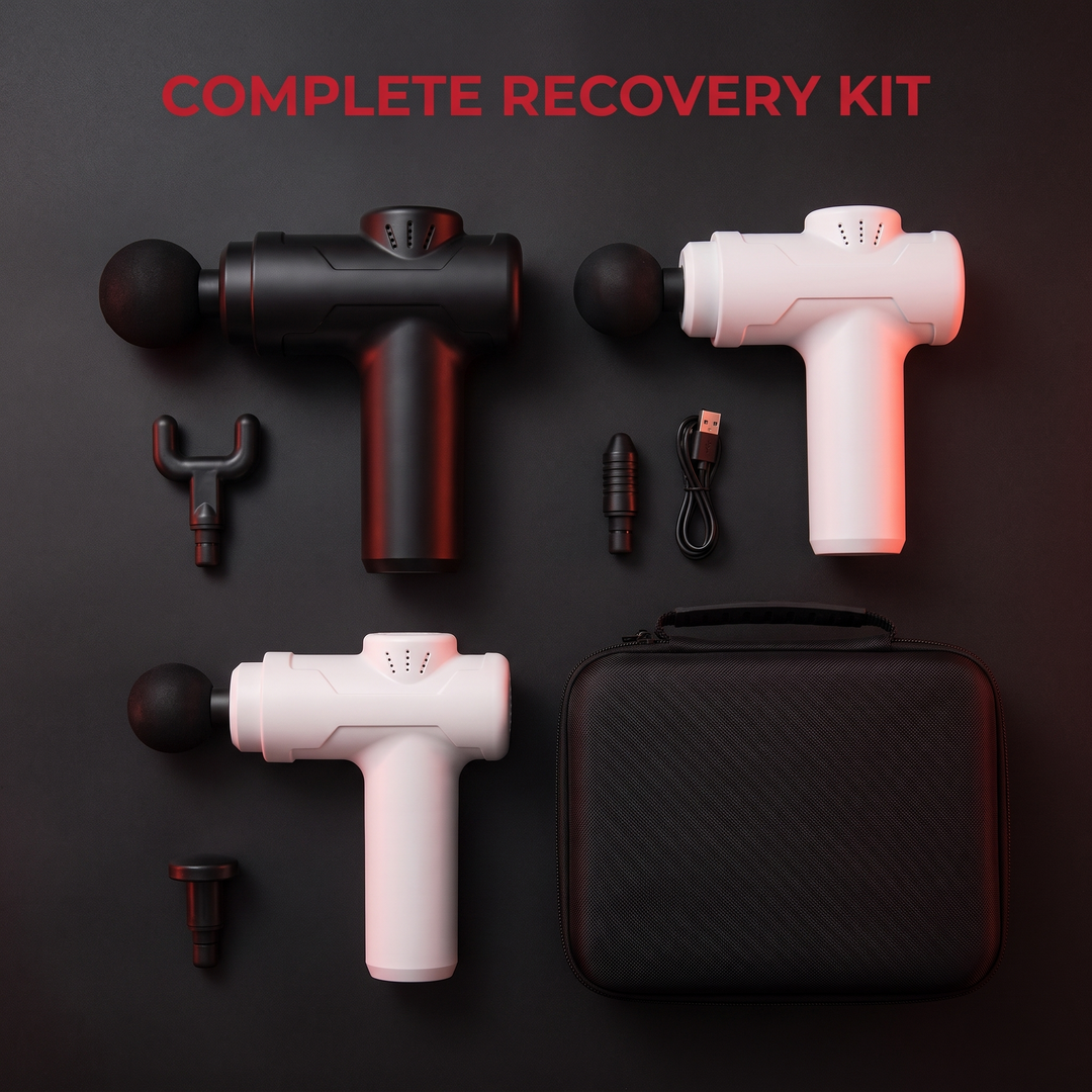 Massage gun complete recovery kit, black and white with accessories