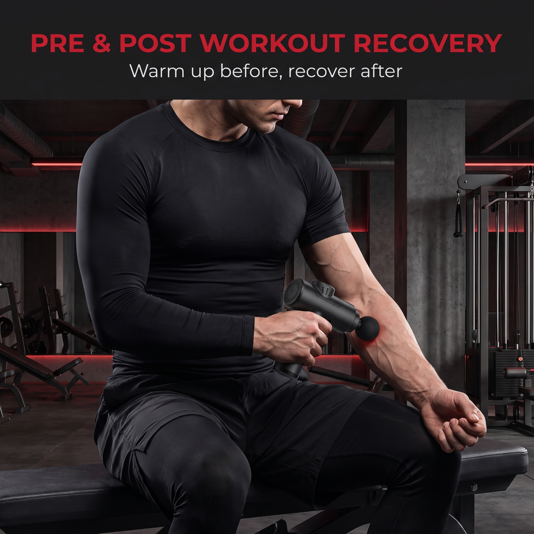 Massage gun pre and post workout recovery use in gym