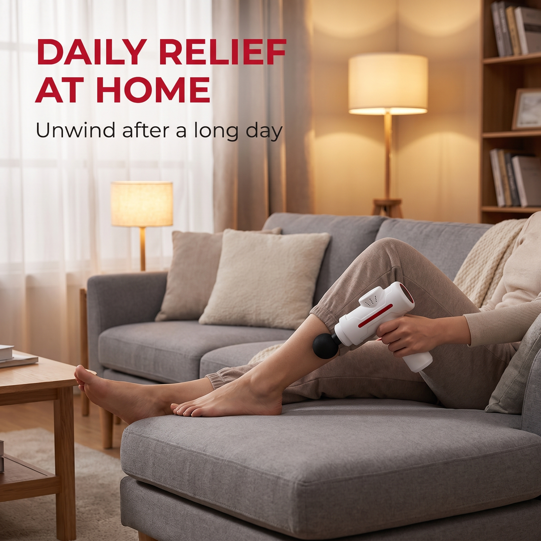 Massage gun daily relief at home on calf muscle