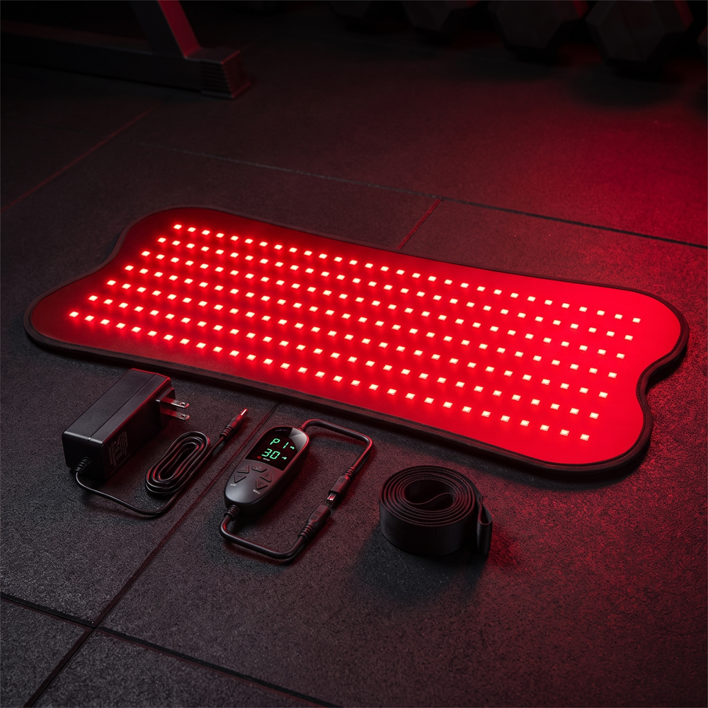 PhysioAthletX Red Light Therapy Pad with controller and accessories