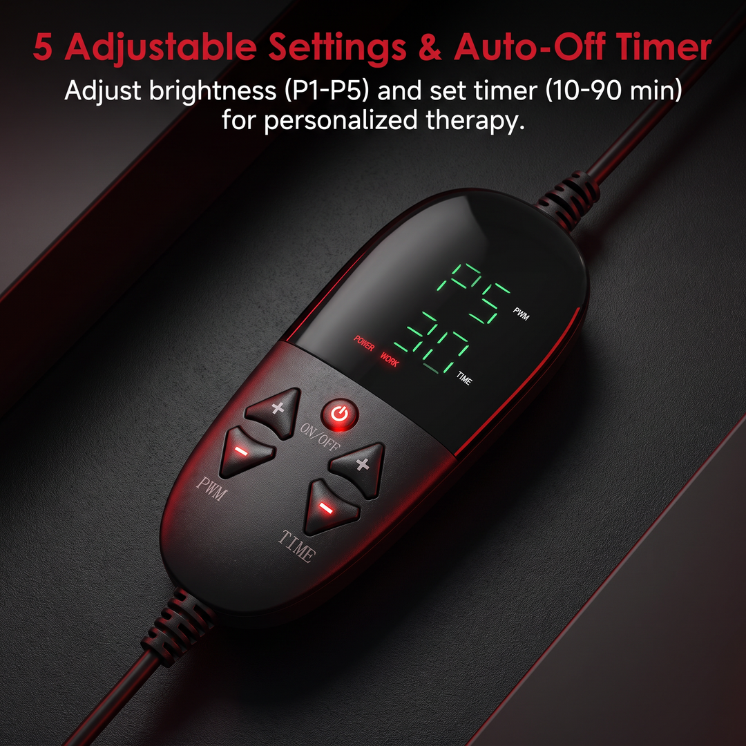 PhysioAthletX Red Light Therapy Pad controller adjustable settings and auto-off timer