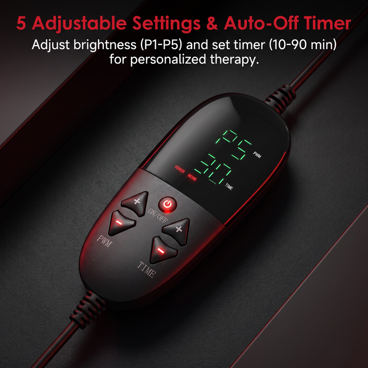 PhysioAthletX Red Light Therapy Pad controller adjustable settings and auto-off timer