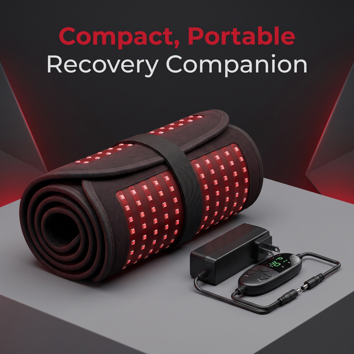 PhysioAthletX Red Light Therapy Pad rolled up compact portable design