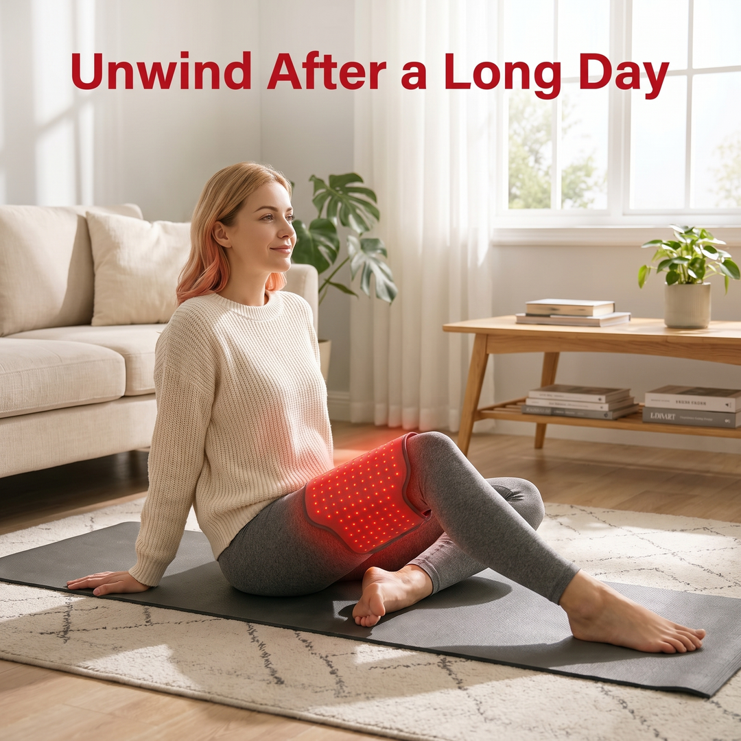 PhysioAthletX Red Light Therapy Pad unwind after a long day, leg wrap