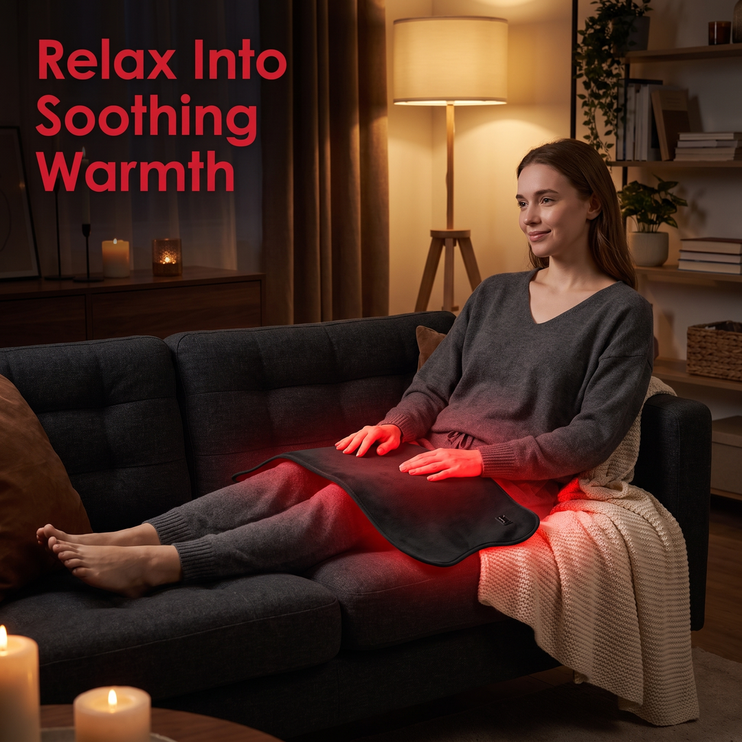 PhysioAthletX Red Light Therapy Pad relax into soothing warmth, couch