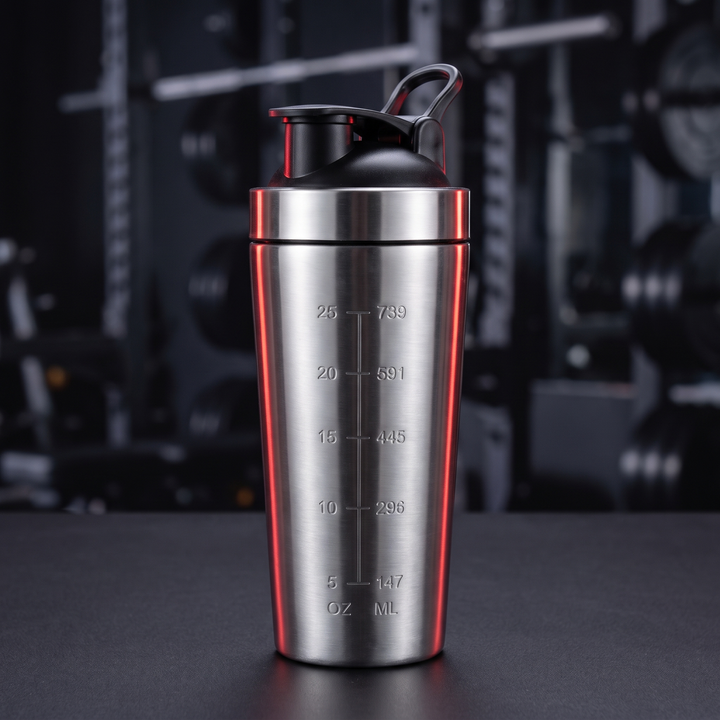 Professional Stainless Steel Protein Shaker Bottle Leak-Proof Blender Cup with Mixing Ball for Gym Fitness Pre-Workout Supplements Portable Sports Nutrition Shaker