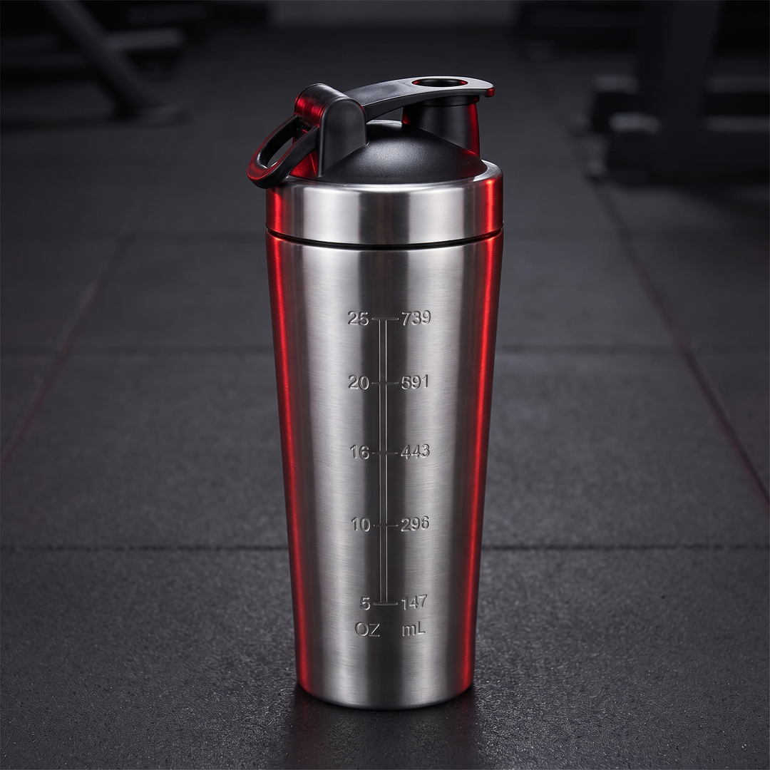 Professional Stainless Steel Protein Shaker Bottle Leak-Proof Blender Cup with Mixing Ball for Gym Fitness Pre-Workout Supplements Portable Sports Nutrition Shaker