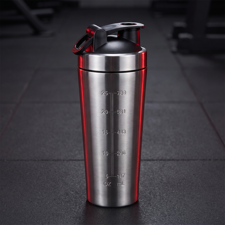 Professional Stainless Steel Protein Shaker Bottle Leak-Proof Blender Cup with Mixing Ball for Gym Fitness Pre-Workout Supplements Portable Sports Nutrition Shaker