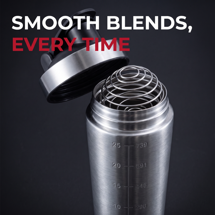 Professional Stainless Steel Protein Shaker Bottle Leak-Proof Blender Cup with Mixing Ball for Gym Fitness Pre-Workout Supplements Portable Sports Nutrition Shaker