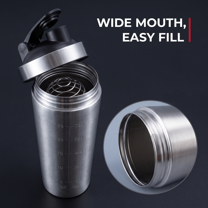Professional Stainless Steel Protein Shaker Bottle Leak-Proof Blender Cup with Mixing Ball for Gym Fitness Pre-Workout Supplements Portable Sports Nutrition Shaker