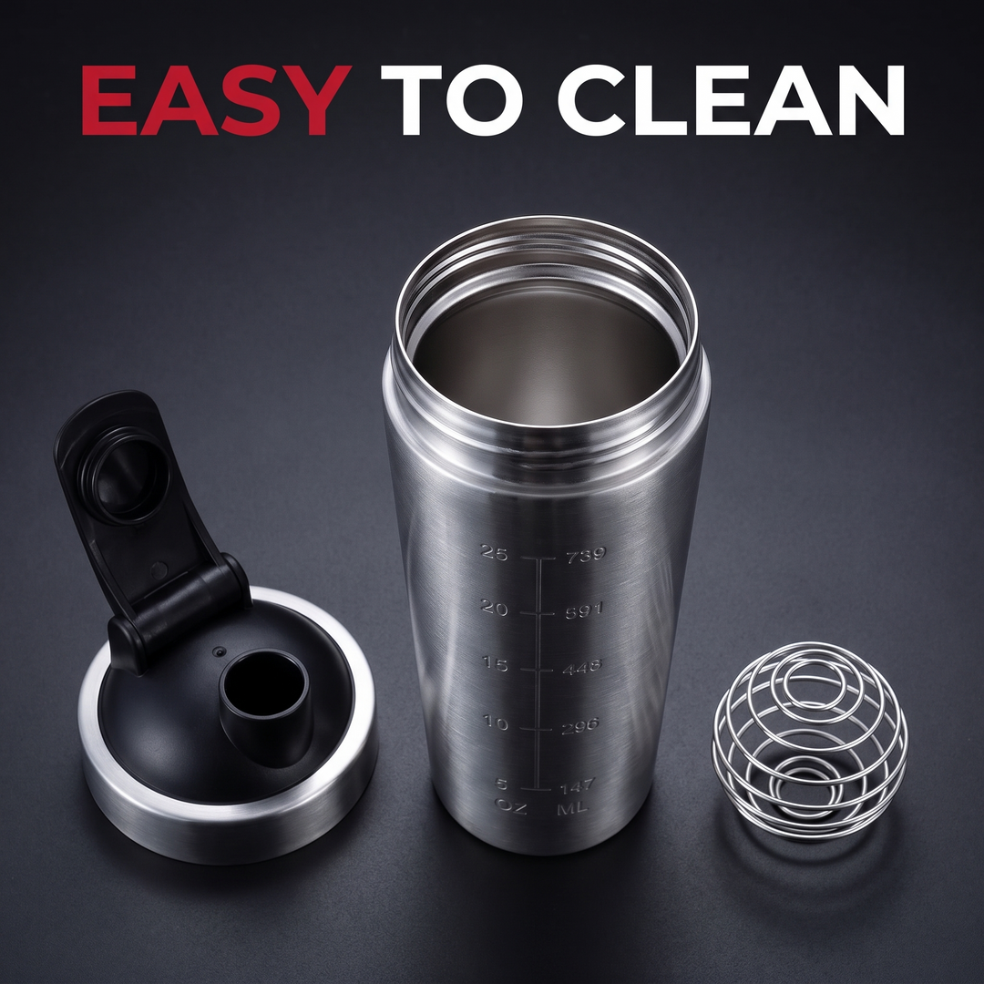 Professional Stainless Steel Protein Shaker Bottle Leak-Proof Blender Cup with Mixing Ball for Gym Fitness Pre-Workout Supplements Portable Sports Nutrition Shaker