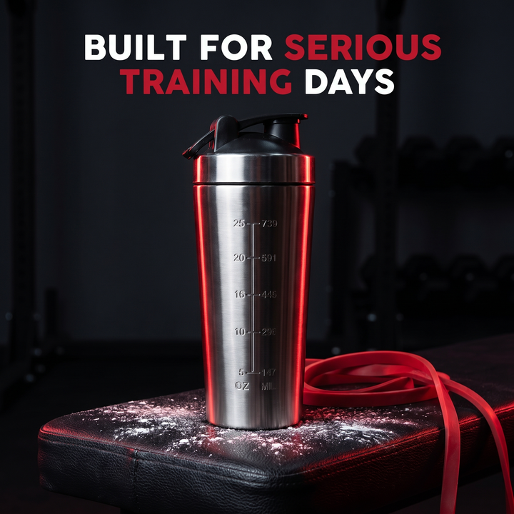 Professional Stainless Steel Protein Shaker Bottle Leak-Proof Blender Cup with Mixing Ball for Gym Fitness Pre-Workout Supplements Portable Sports Nutrition Shaker