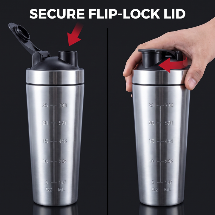 Professional Stainless Steel Protein Shaker Bottle Leak-Proof Blender Cup with Mixing Ball for Gym Fitness Pre-Workout Supplements Portable Sports Nutrition Shaker