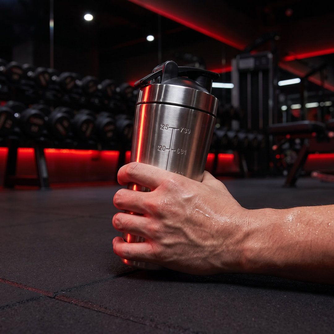 Professional Stainless Steel Protein Shaker Bottle Leak-Proof Blender Cup with Mixing Ball for Gym Fitness Pre-Workout Supplements Portable Sports Nutrition Shaker