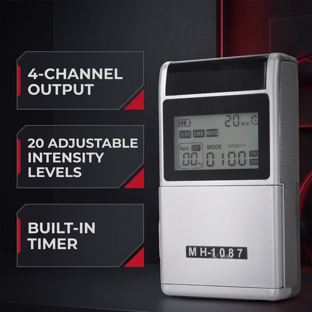 Professional TENS EMS Muscle Stimulator 4-Channel - 4-Channel Output Adjustable Intensity Timer