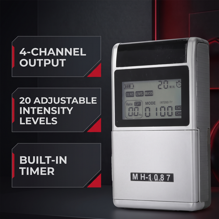 Professional TENS EMS Muscle Stimulator 4-Channel - 4-Channel Output Adjustable Intensity Timer