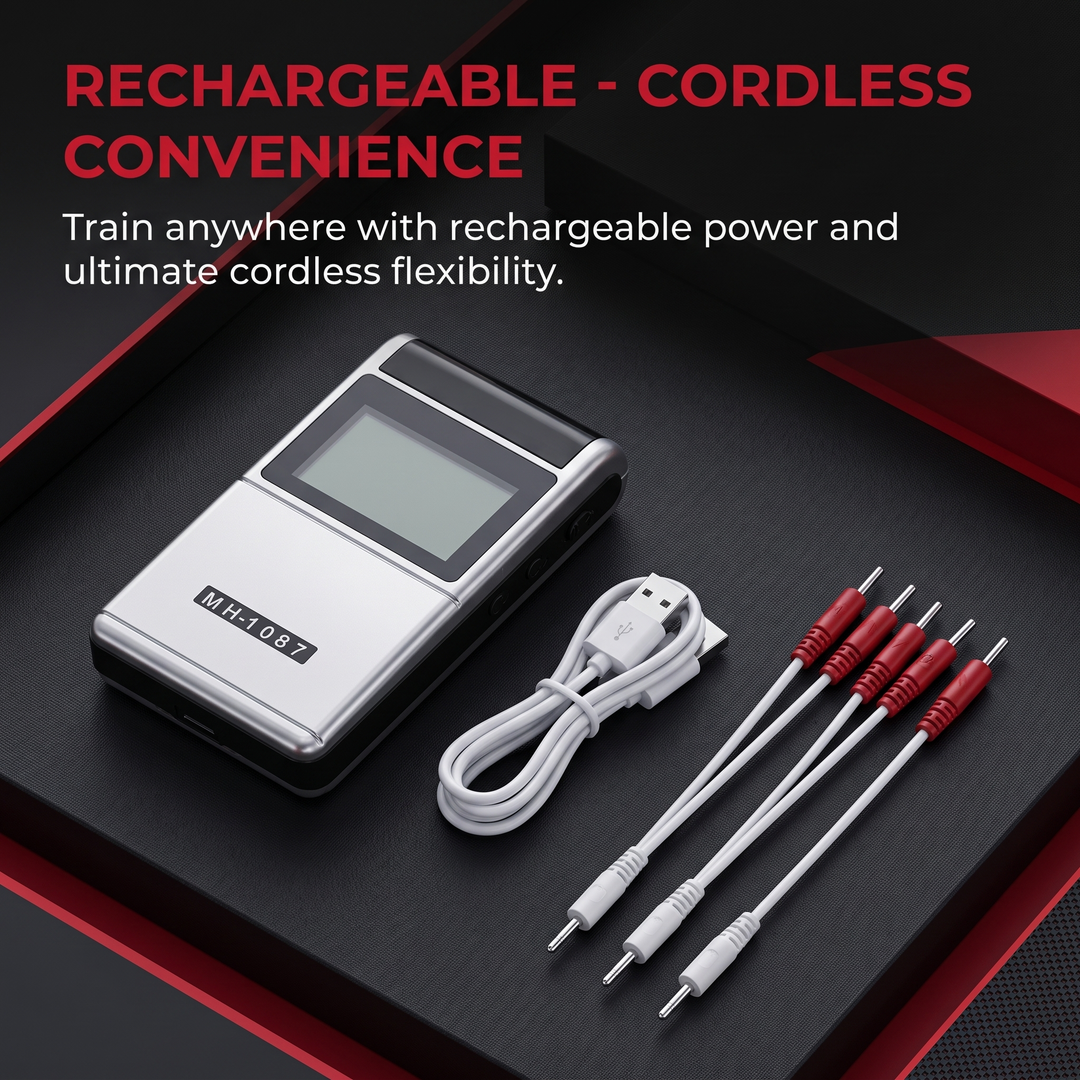 Professional TENS EMS Muscle Stimulator 4-Channel - Rechargeable Cordless Design